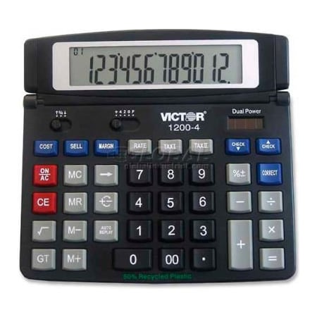 Victor Technology Victor 12-Digit Desktop Calculator, Dual Power, 7-1/4" X 6-3/8" X 1/2", Black 12004